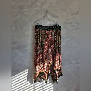 Bila Mixed Print Handkerchief Hem Pull On Maxi Skirt XXL Witchy